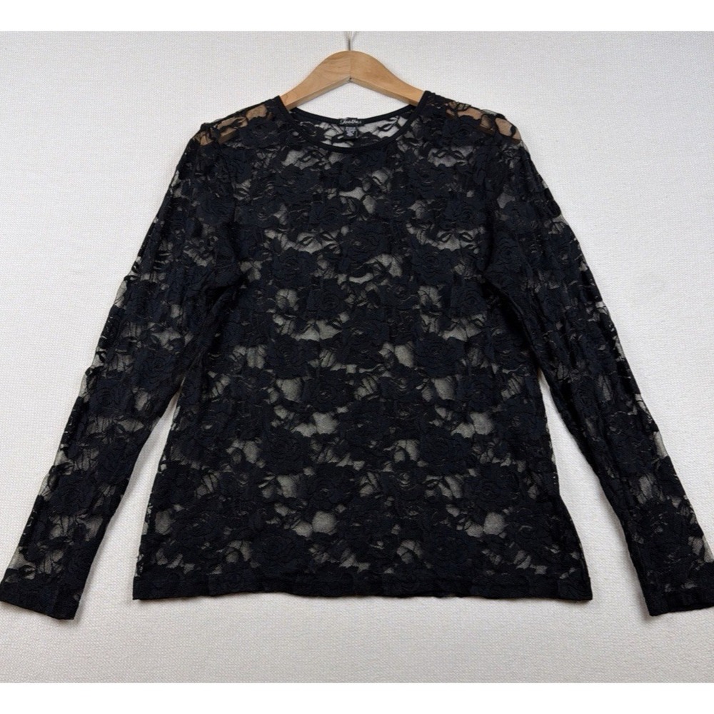 Feathers Floral Lace Sheer Top Blouse Size 1X Black Y2K Whimsygoth Cosplay